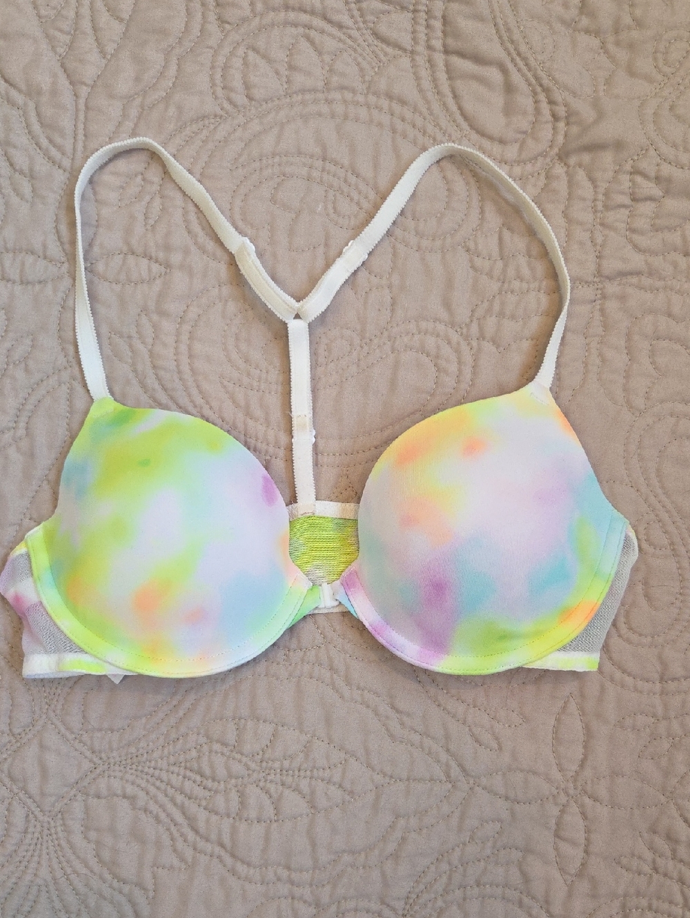PINK Victoria's Secret Pastel Tie-Dye Push-Up Bra - White Straps
